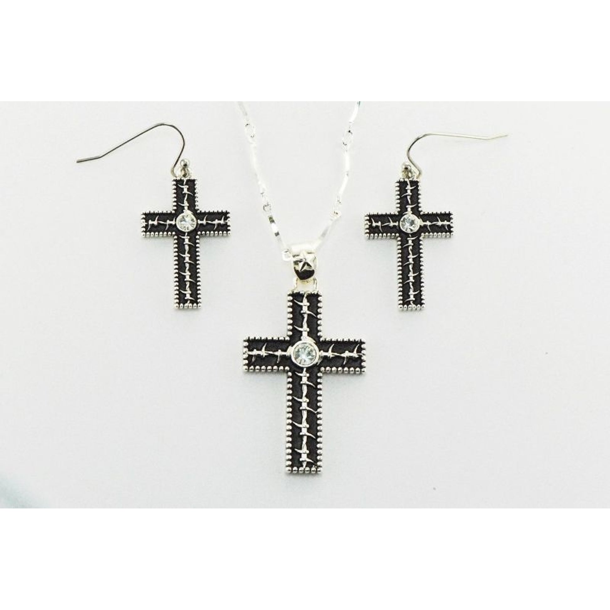 Western Edge Barb Wire Cross Jewelry Set
