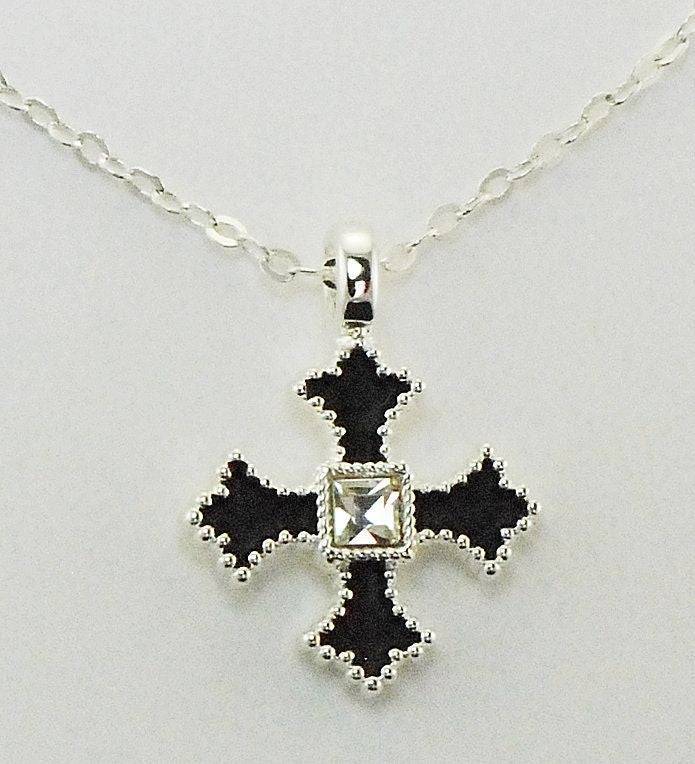 Western Edge Filled Cross Necklace Black