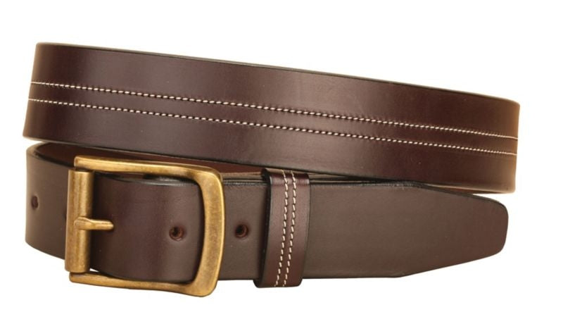 Center Stitched Double Row Leather Belt 28 Bk/Gry
