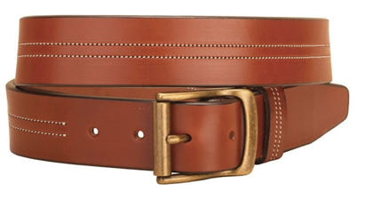 Center Stitched Double Row Leather Belt 28 Bk/Gry