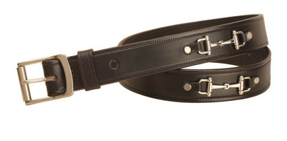 Tory Nickel Snaffle Bit Leather Belt 24 Bk/Gry
