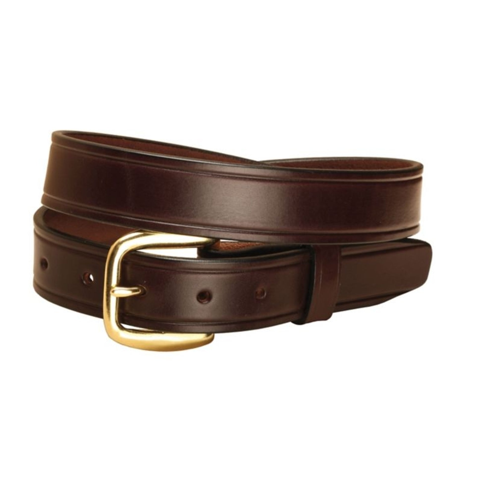 Plain Leather Belt/Brass Buckle- 1 1/4In 32 Bk/Gry