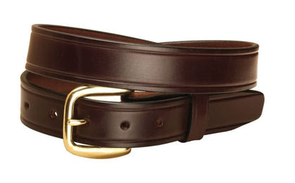 Plain Leather Belt/Brass Buckle- 1 1/4In 32 Bk/Gry