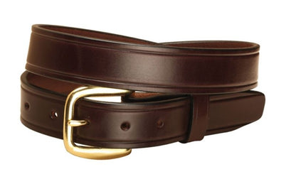 Plain Leather Belt/Brass Buckle- 1 1/4In 32 Bk/Gry