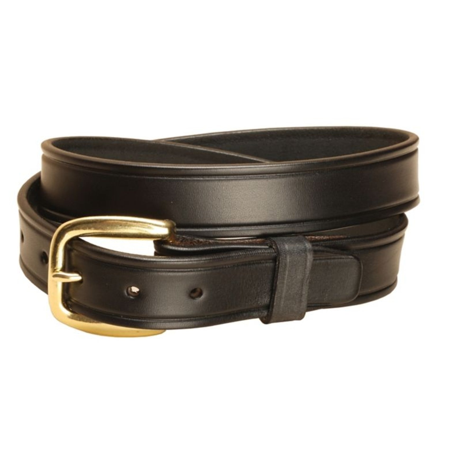Plain Leather Belt/Brass Buckle- 1 1/4In 32 Bk/Gry
