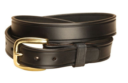 Plain Leather Belt/Brass Buckle- 1 1/4In 32 Bk/Gry