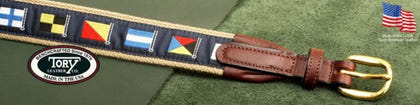 Tory Narrow Web Nautical Belt 20in Bk/Gry