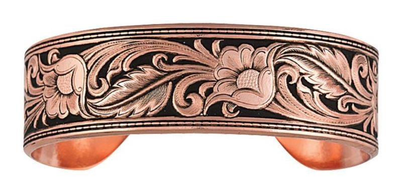 Burnished Leathercut Floral Cuff Bracelet