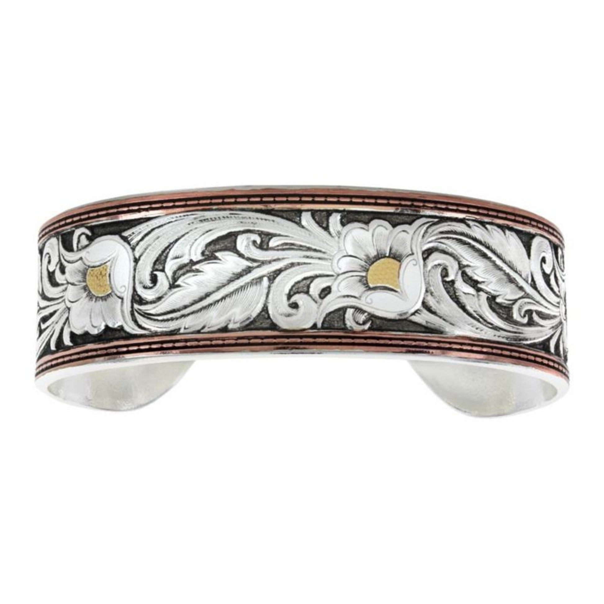 Leathercut Tri-Colored Floral Cuff Bracelet
