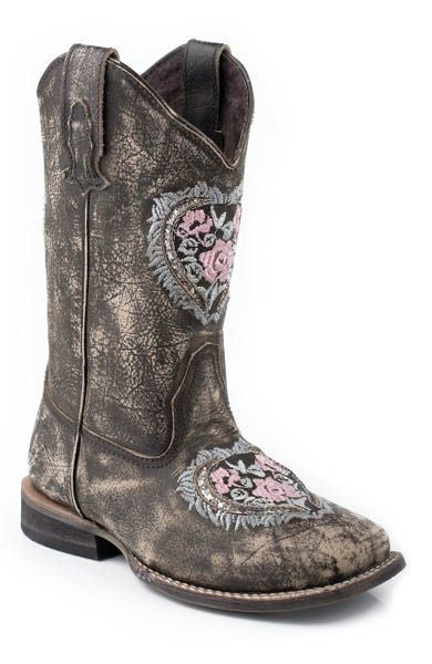 Girls Destiny Square Toe Western Boot 1 Brn/Sil