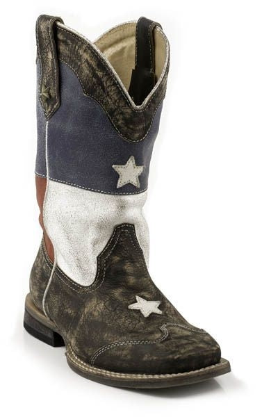 Roper Kids Texas Star Flag Sq Toe Boot 1 Brn