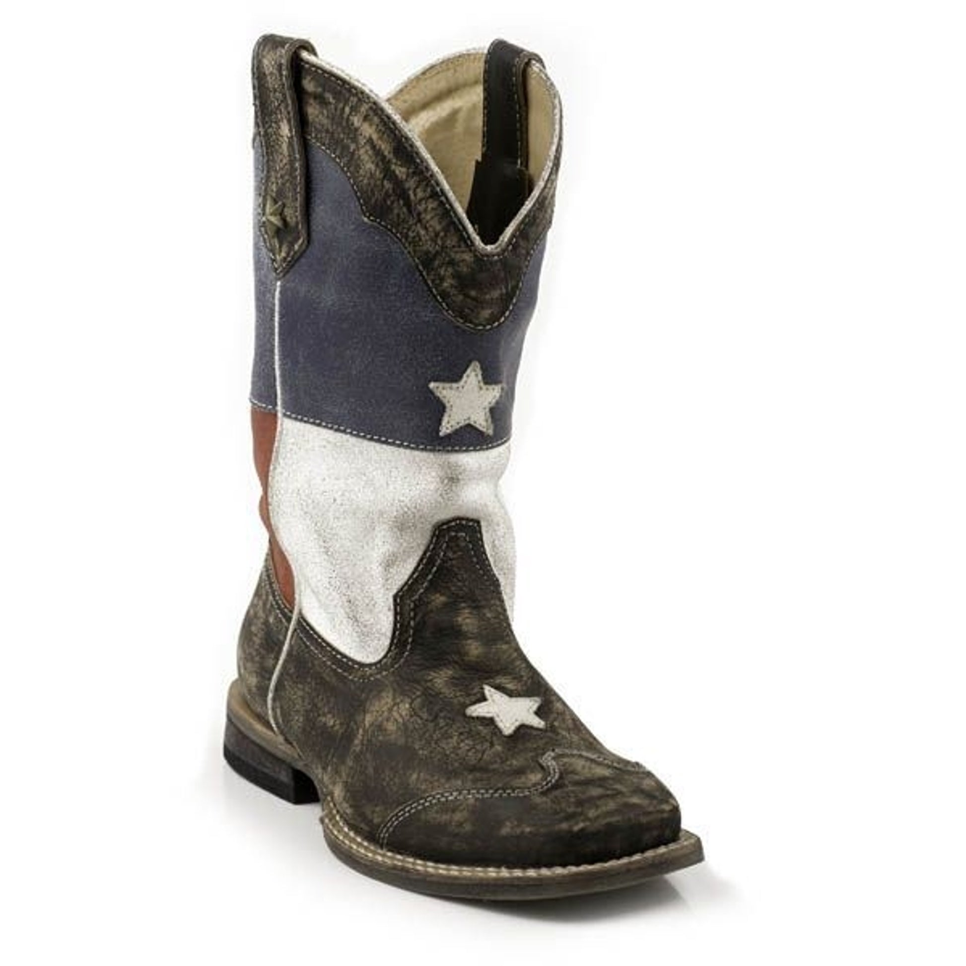 Roper Kids Texas Star Flag Sq Toe Boot 1 Brn