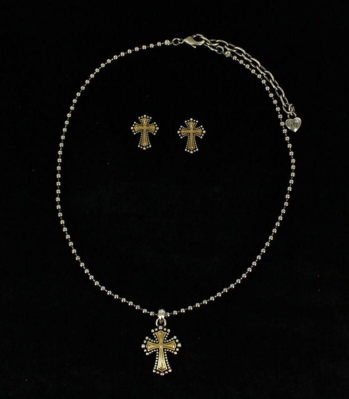 Blazin Roxx Beaded Cross Jewelry SetSilver Gold