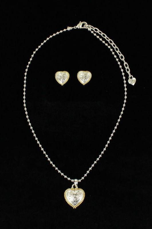 Blazin Roxx Beaded Heart Jewelry SetSilver Gold
