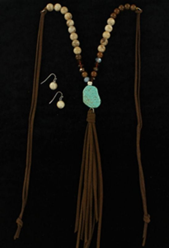 Blazin Roxx Stone Beads Fringe Jewelry SetBk/Wh