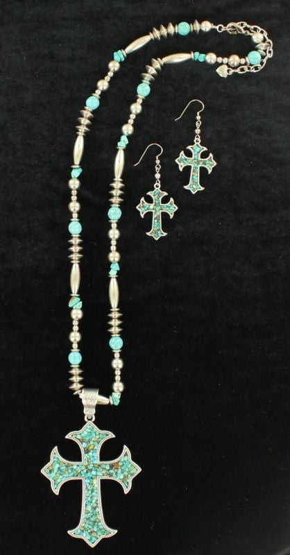 Blazin Roxx X-Large Cross Jewelry SetBk/Wh