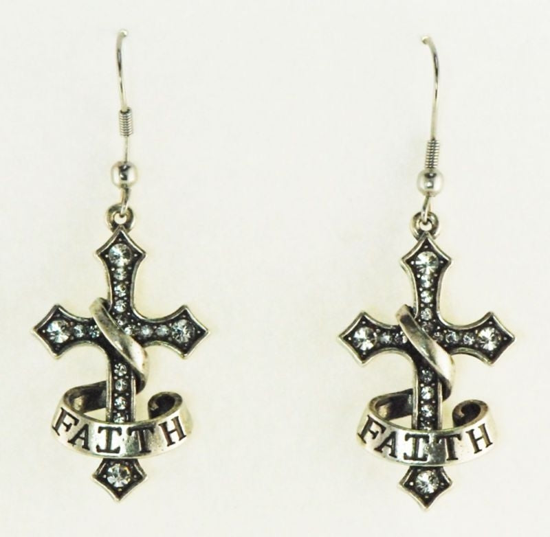 Western Edge Cross Faith Dangle Earrings