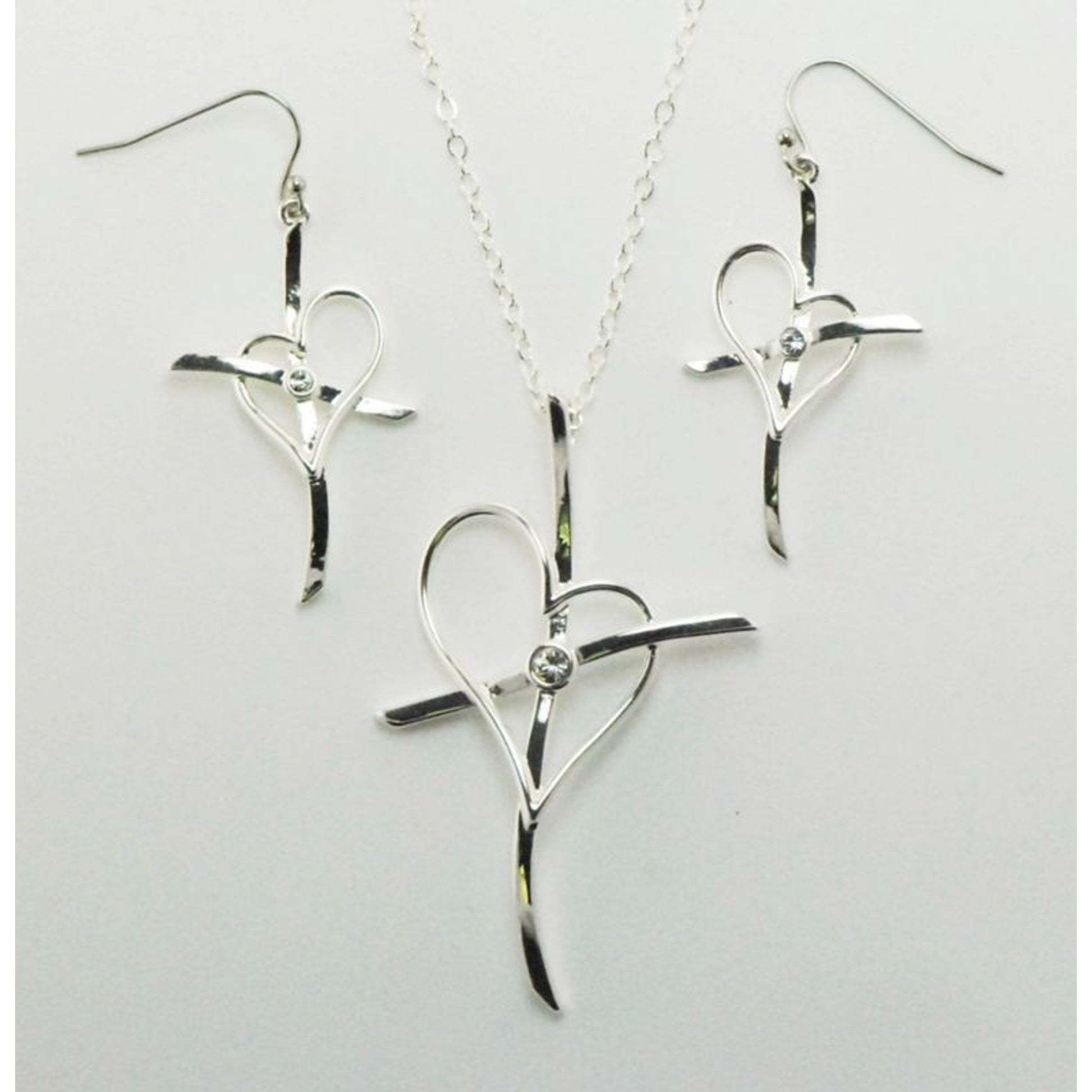 Cross My Heart Crystal Earrings/Necklace Set