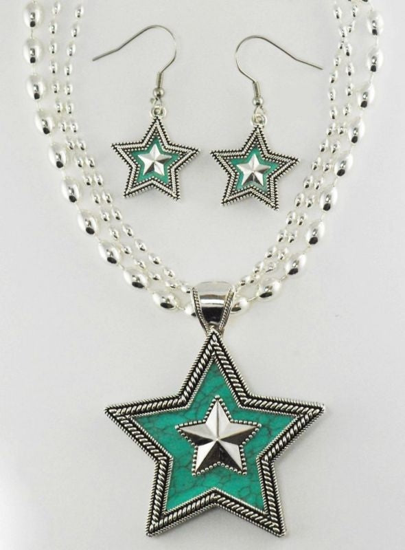 Western Edge Crystal Double Star Earring/Necklace