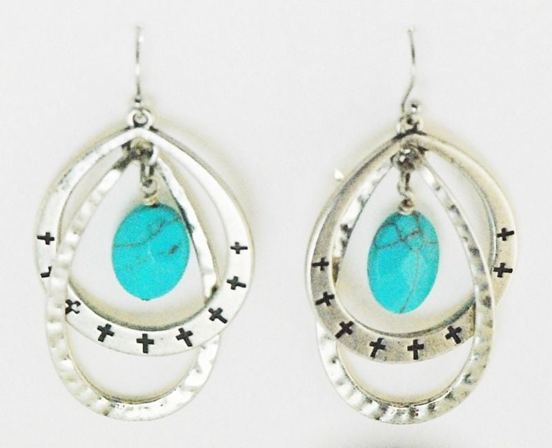 Western Edge Double Hoop Stone/Bead Earrings