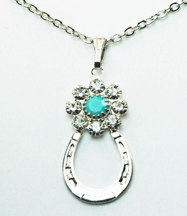 Western Edge Flower Crystal Horseshoe Necklace