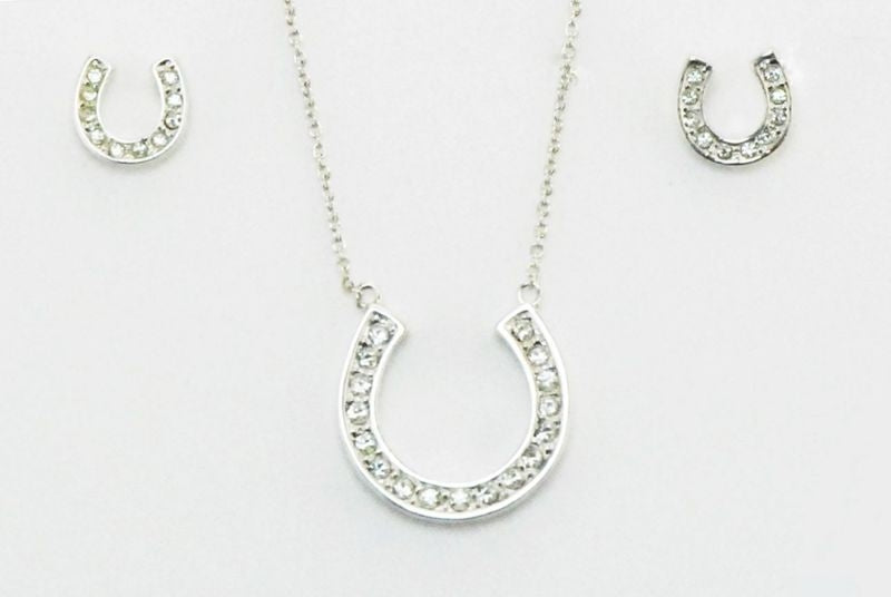 Western Edge Horseshoe with Crystal Earrings/Necklace