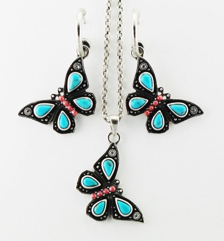 Western Stone Butterfly Dangle Earring/Necklace