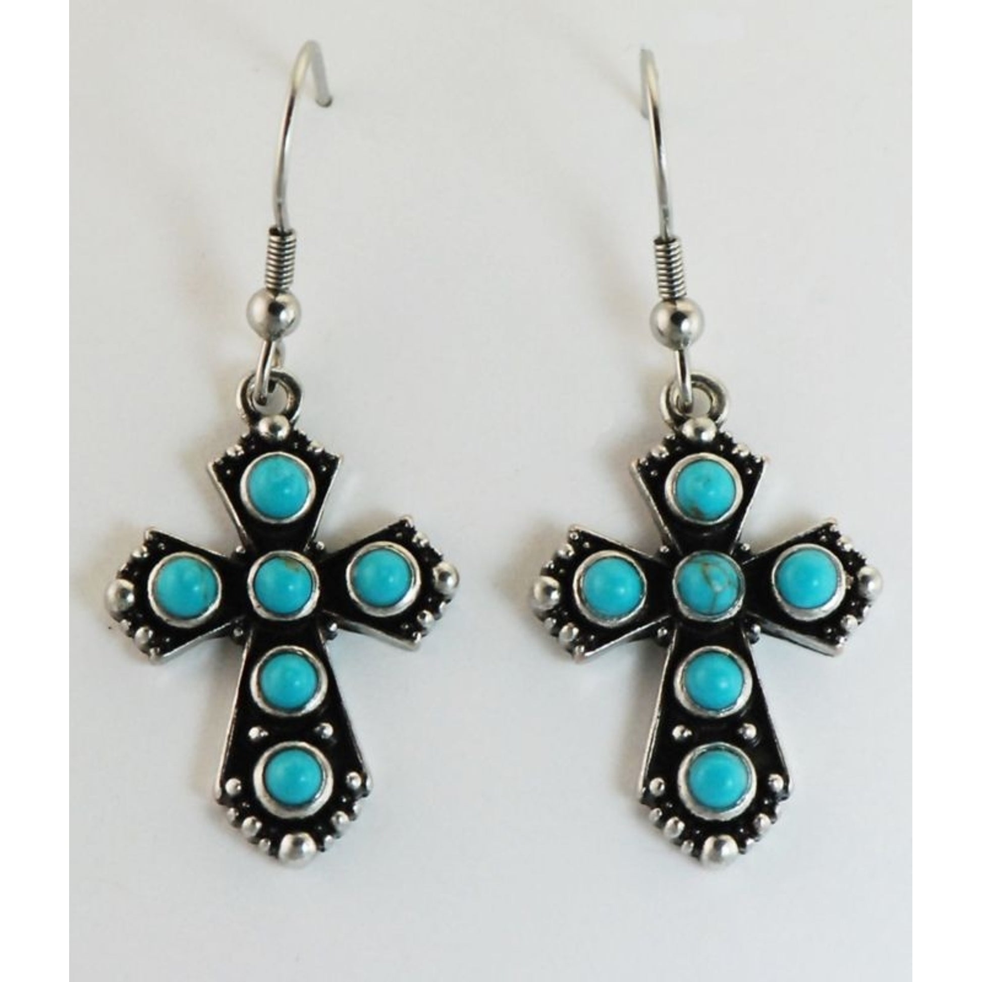 Western Edge Stone Cross Dangle Earrings