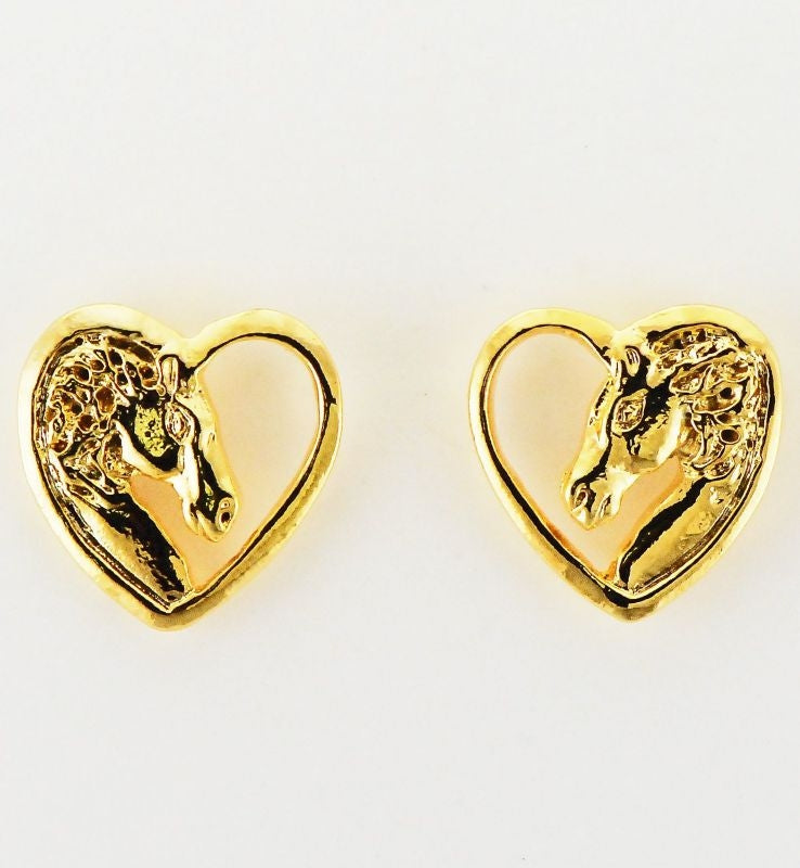 Profile Horsehead In Heart Earrings Gold Plated