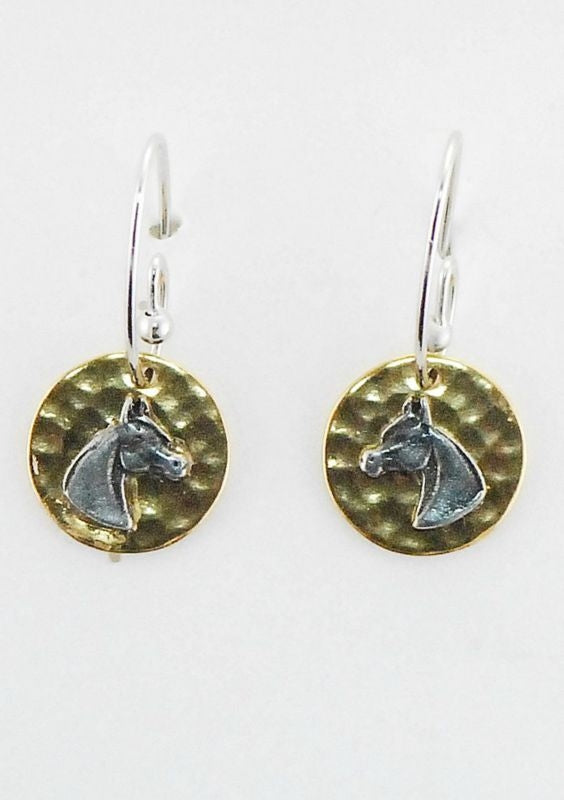 Arabian Horse On Hammered Disc French Wire Earring