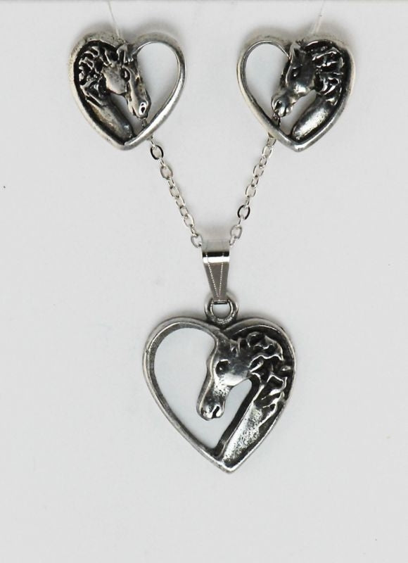 Finishing Touch Horse Head Heart Earrings/Necklace