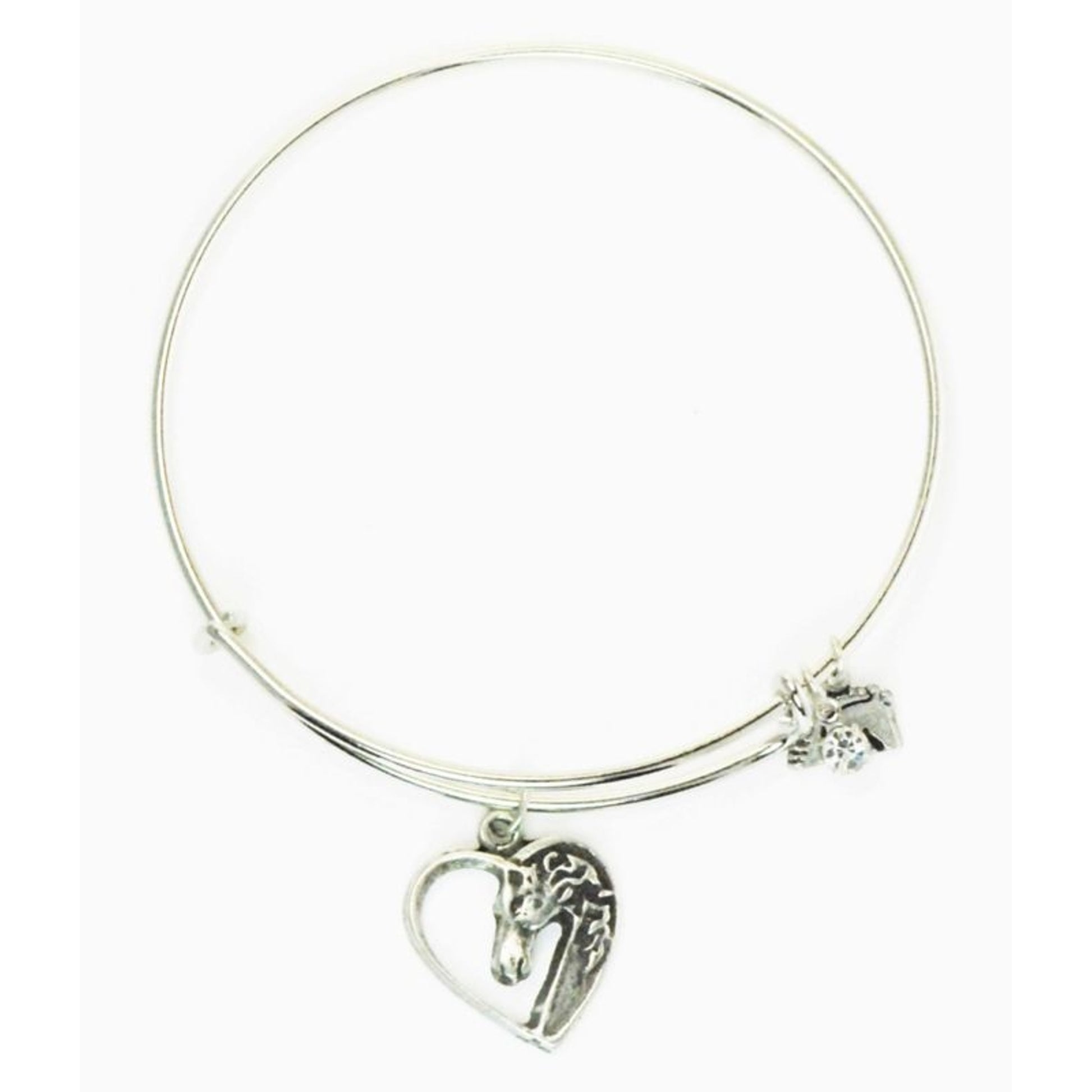Horse Head In Heart Plain Wire Adjustable Bangle