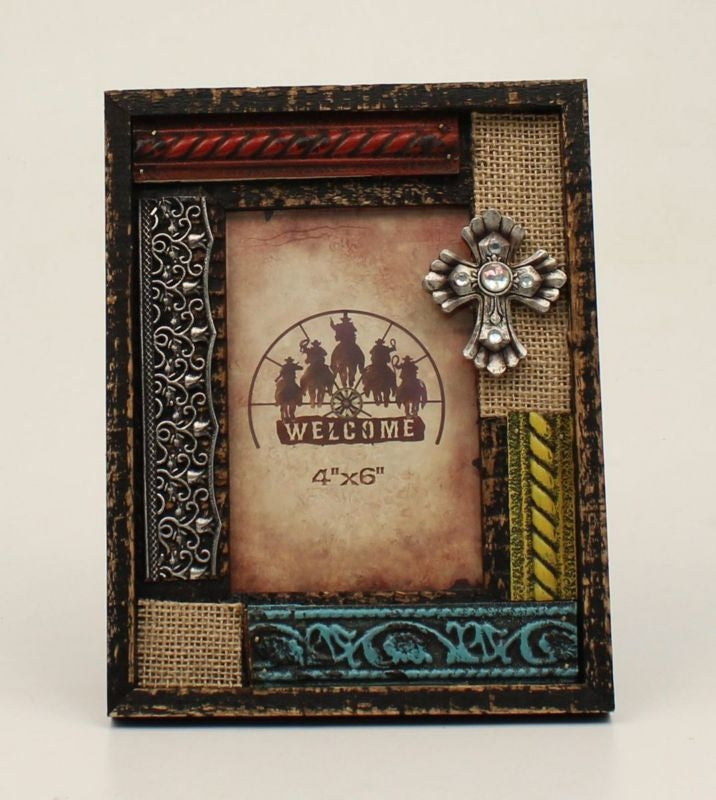 Multi Color Burlap Picture Frame 4 x 6 Bk/Wh