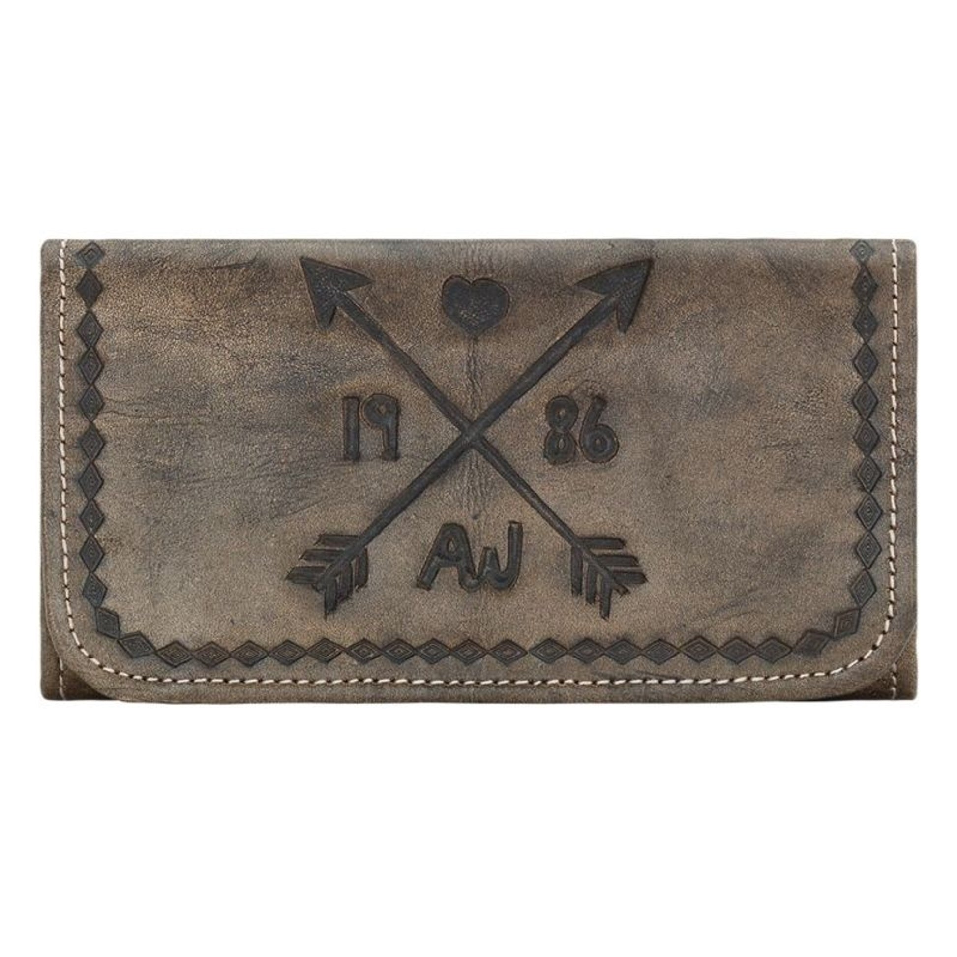 Ladies Cross My Heart Tri-Fold Wallet 7.5x4 Brown
