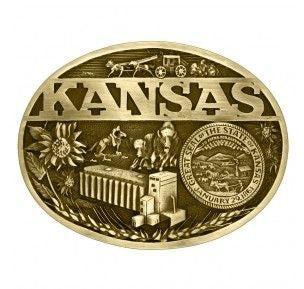 Kansas State Heritage Attitudebuckle 3.625X2.75 Br