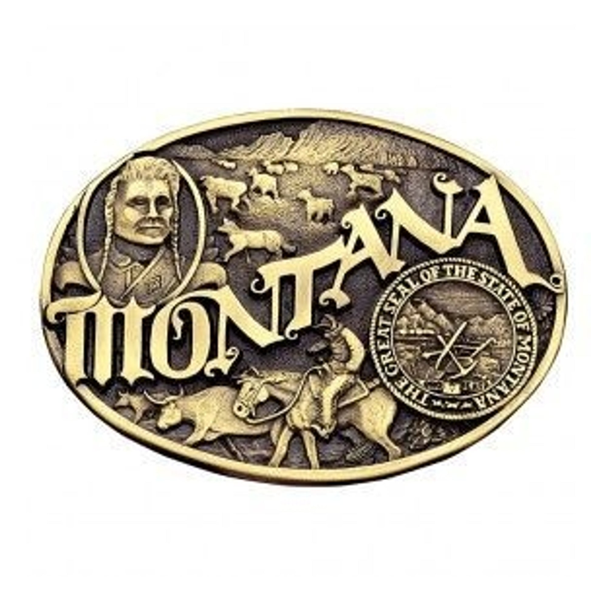 Montana State Heritage Attitude Buckle Brass