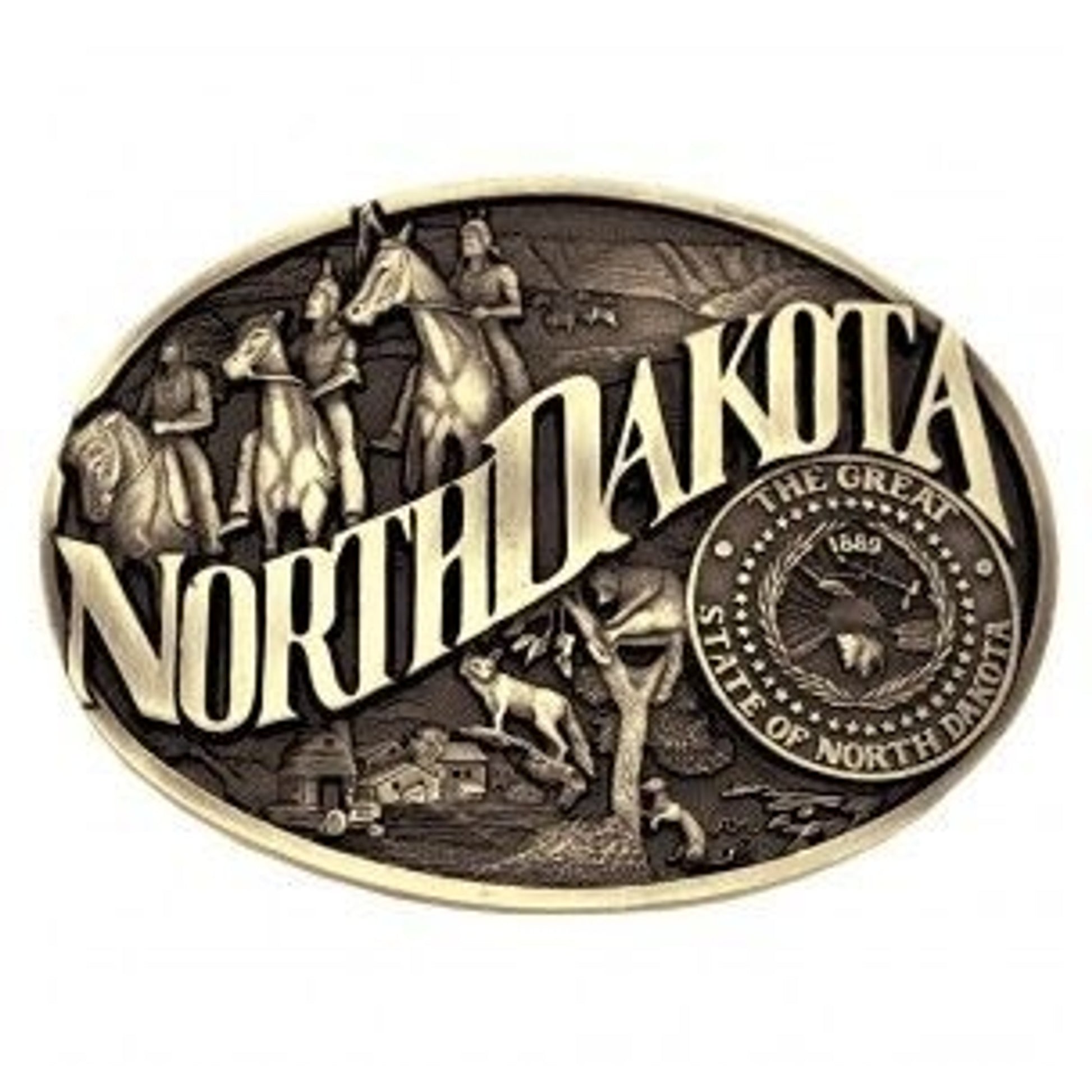 North Dakota State Heritage Buckle 3.625X2.75 Br