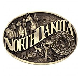 North Dakota State Heritage Buckle 3.625X2.75 Br