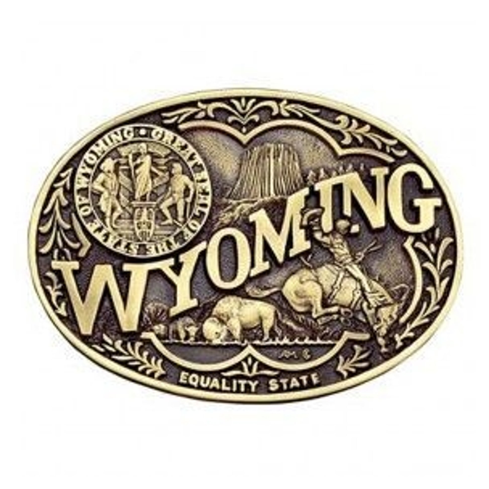 Montana Wyoming State Heritage Buckle Brass