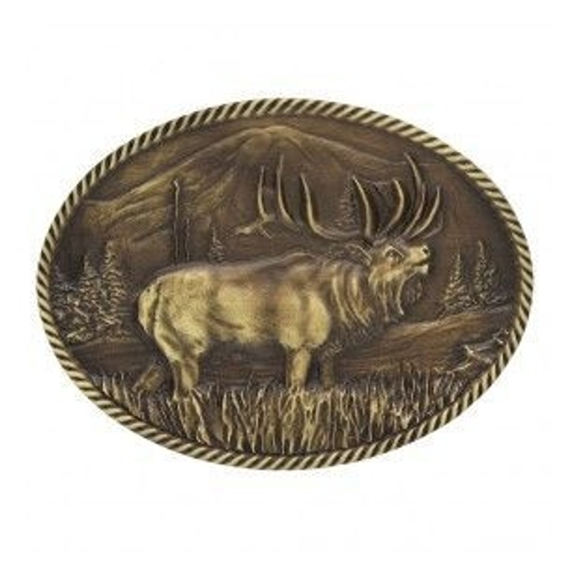 Sculpted Wild Elk Heritage Attitude Buckle 4X3 Brn