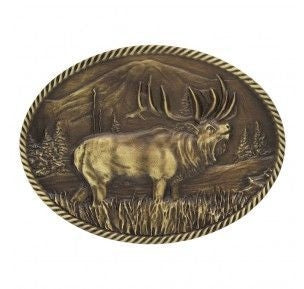 Sculpted Wild Elk Heritage Attitude Buckle 4X3 Brn