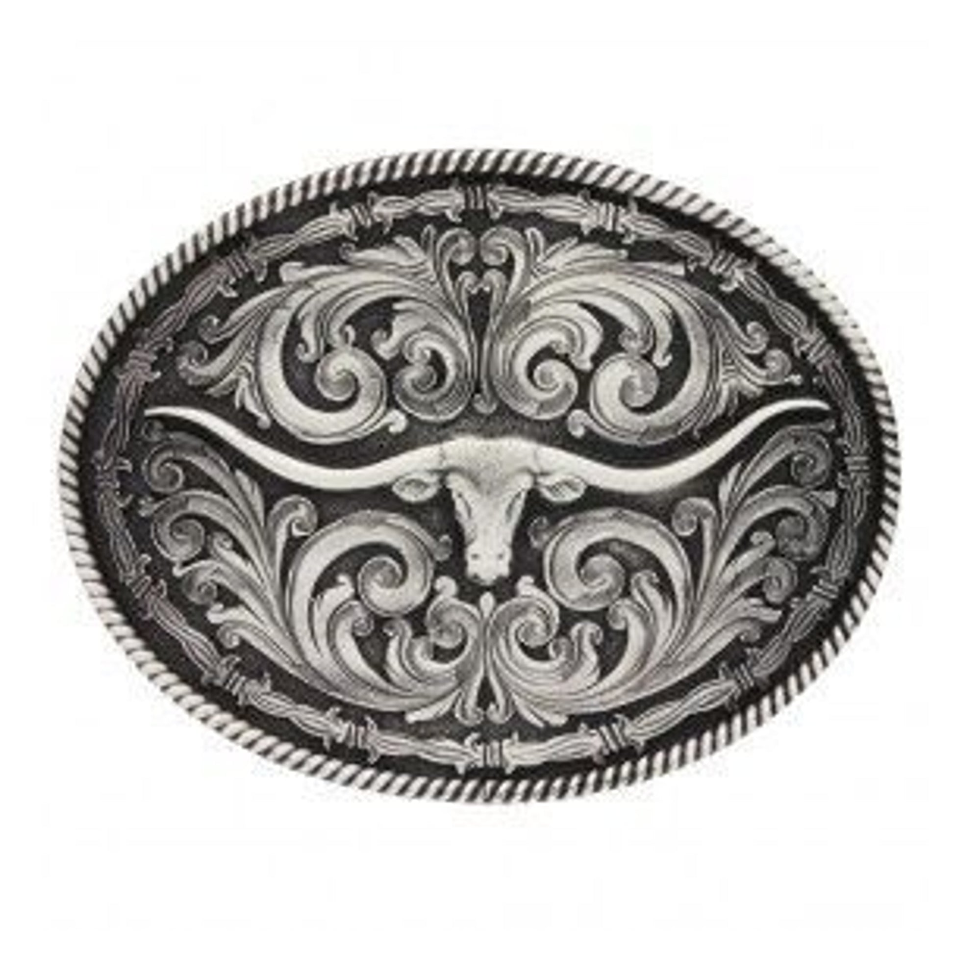 Rope/Barb Wire Longhorn Impressions Buckle Brn
