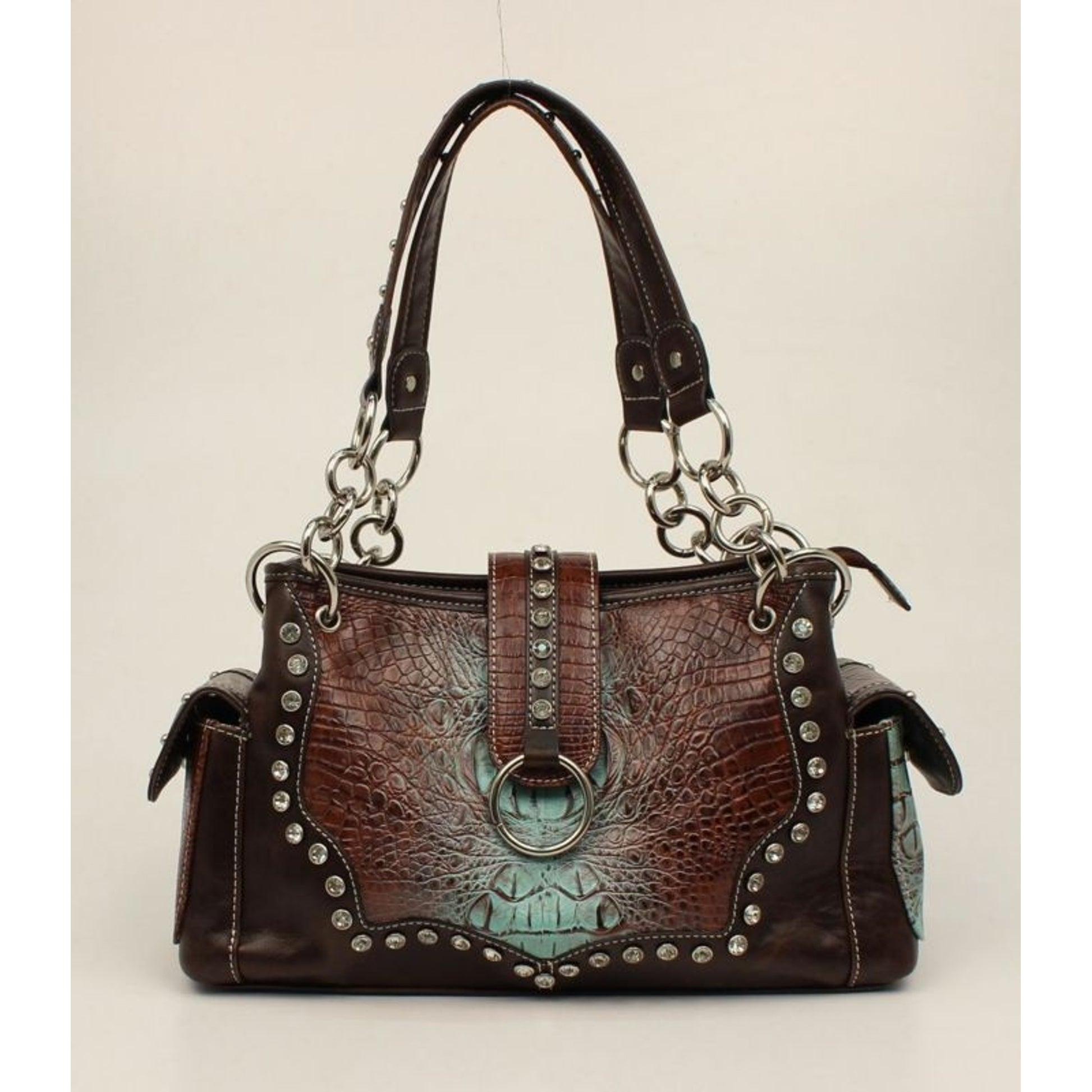 Nocona Carmel Croco Bling SatchelBk/Wh