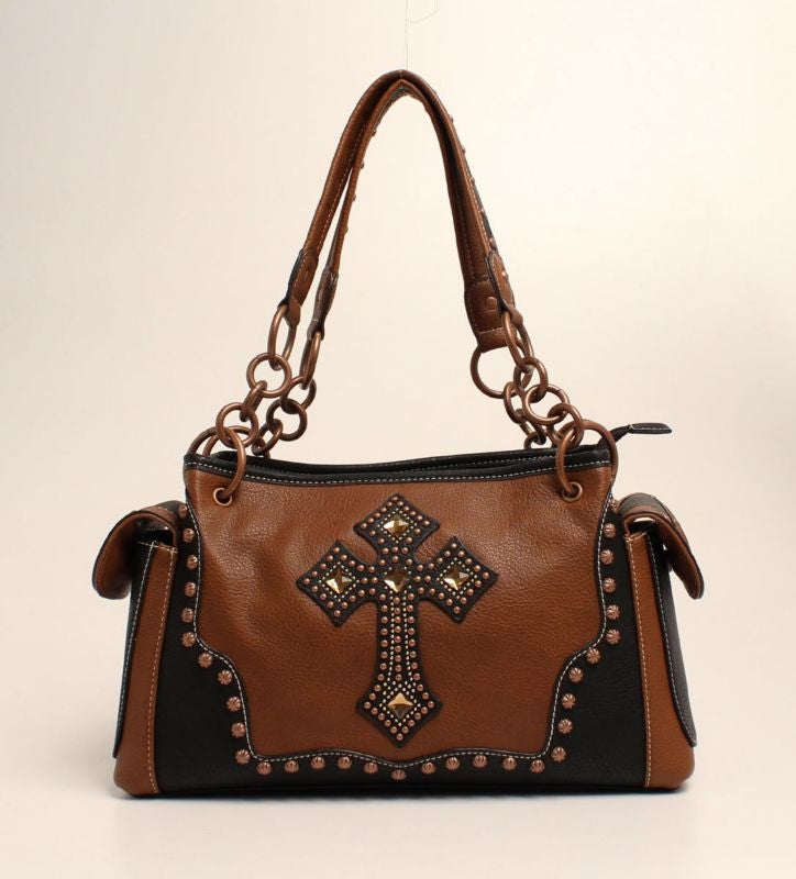Nocona Delilah Nailhead And Cross SatchelBk/Wh