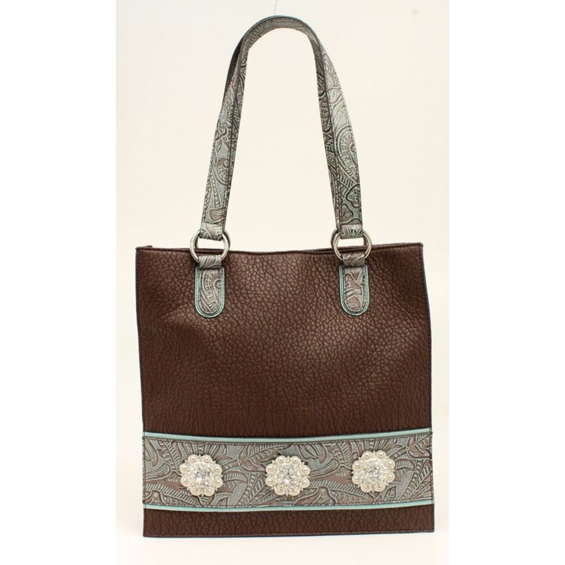 Nocona Myra Embossed Fringe And Concho ToteBk/Wh