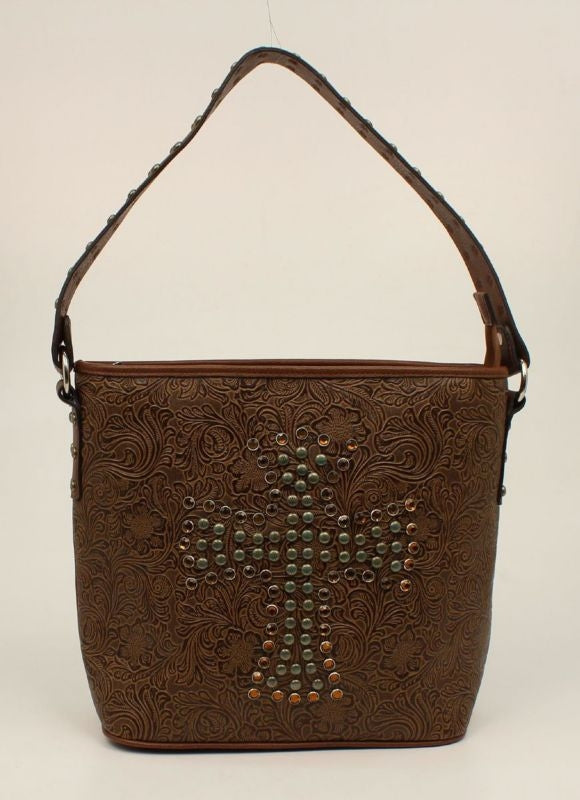 Nina Embossed Nailhead Studded Cross Shoulder Bag