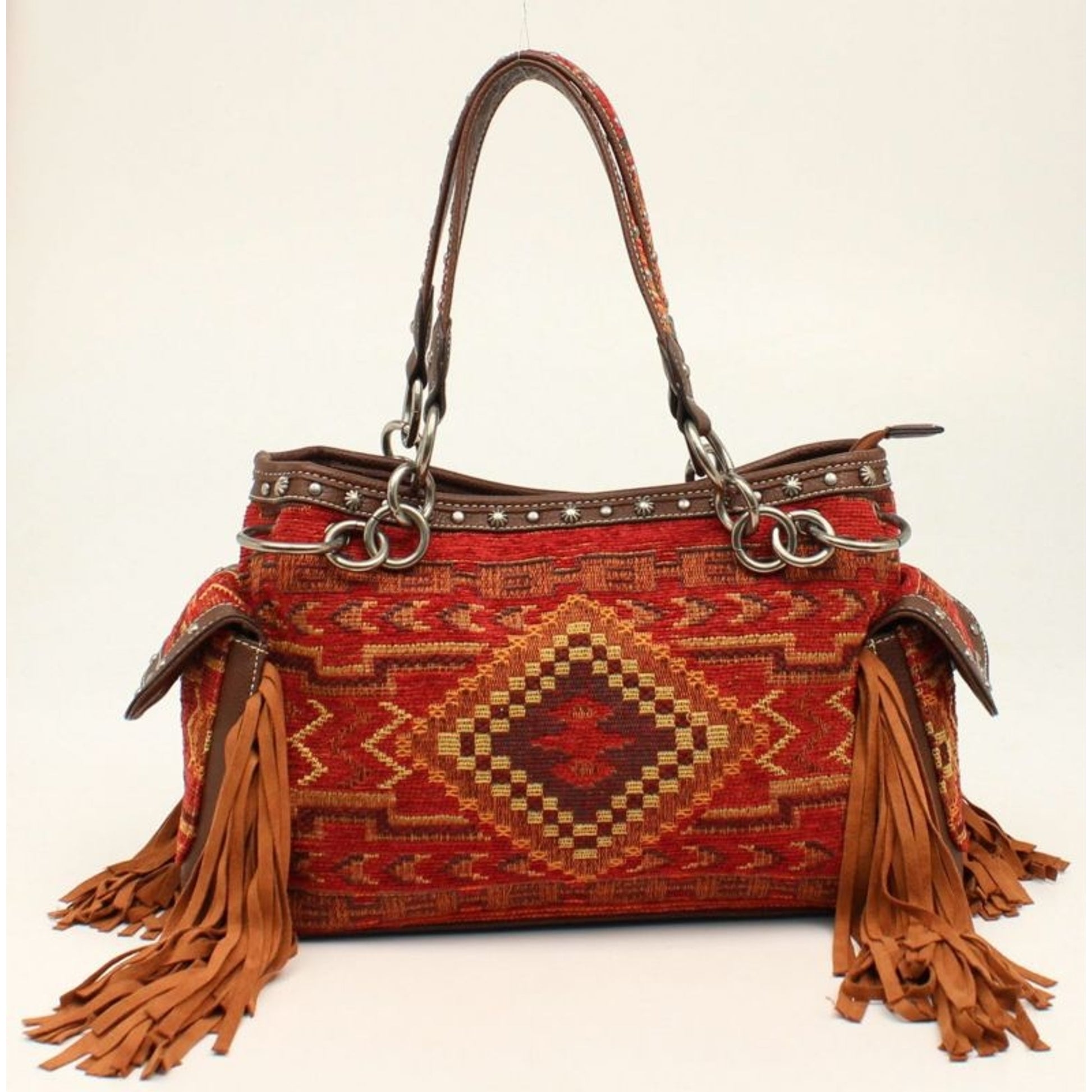Nocona Sierra Indian Blanket Fringe Satchel Multi