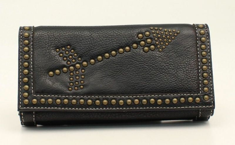 Nailhead Arrow Flip Over Zip WalletBk/Wh