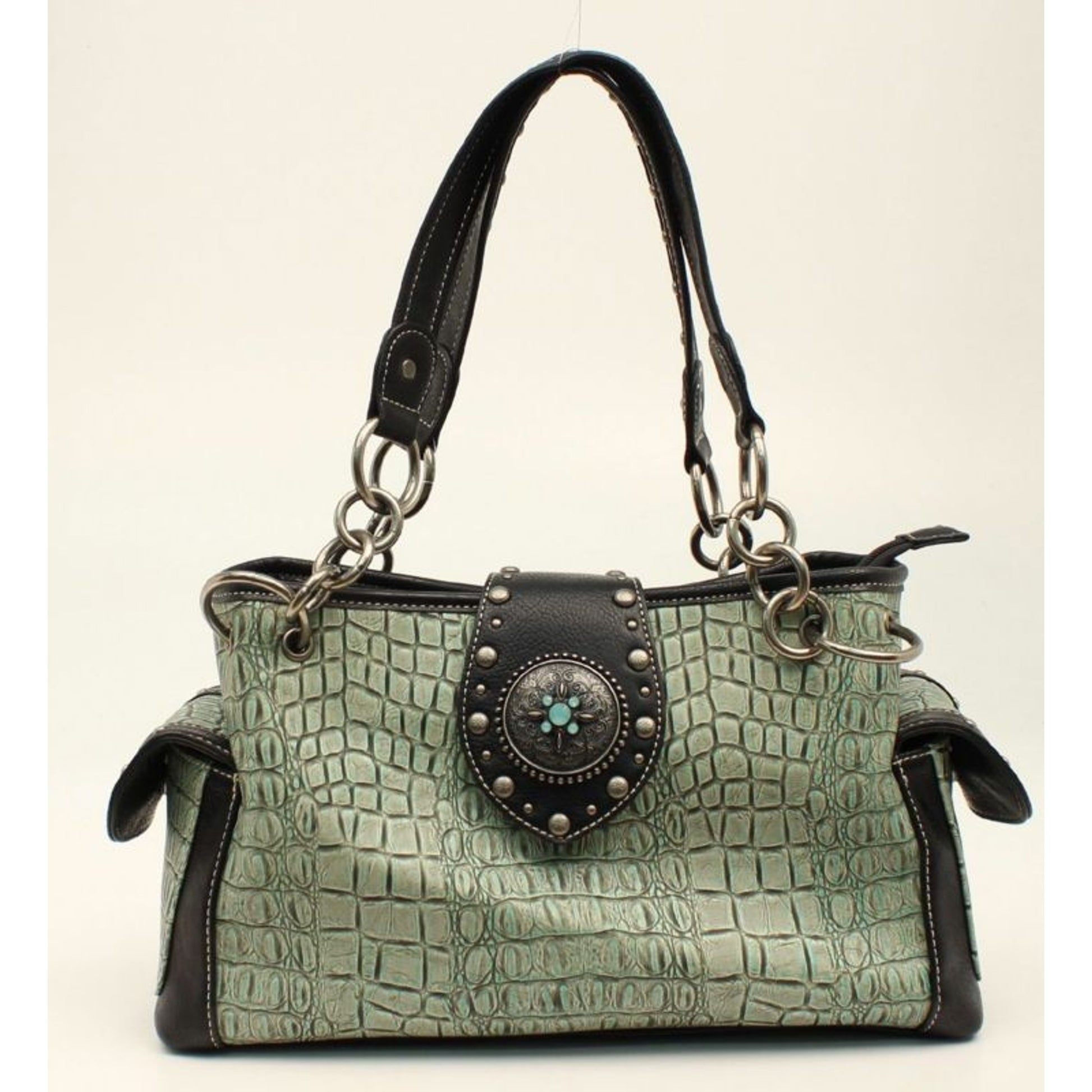Nocona Desiree Croc And Concho Bling SatchelBk/Wh