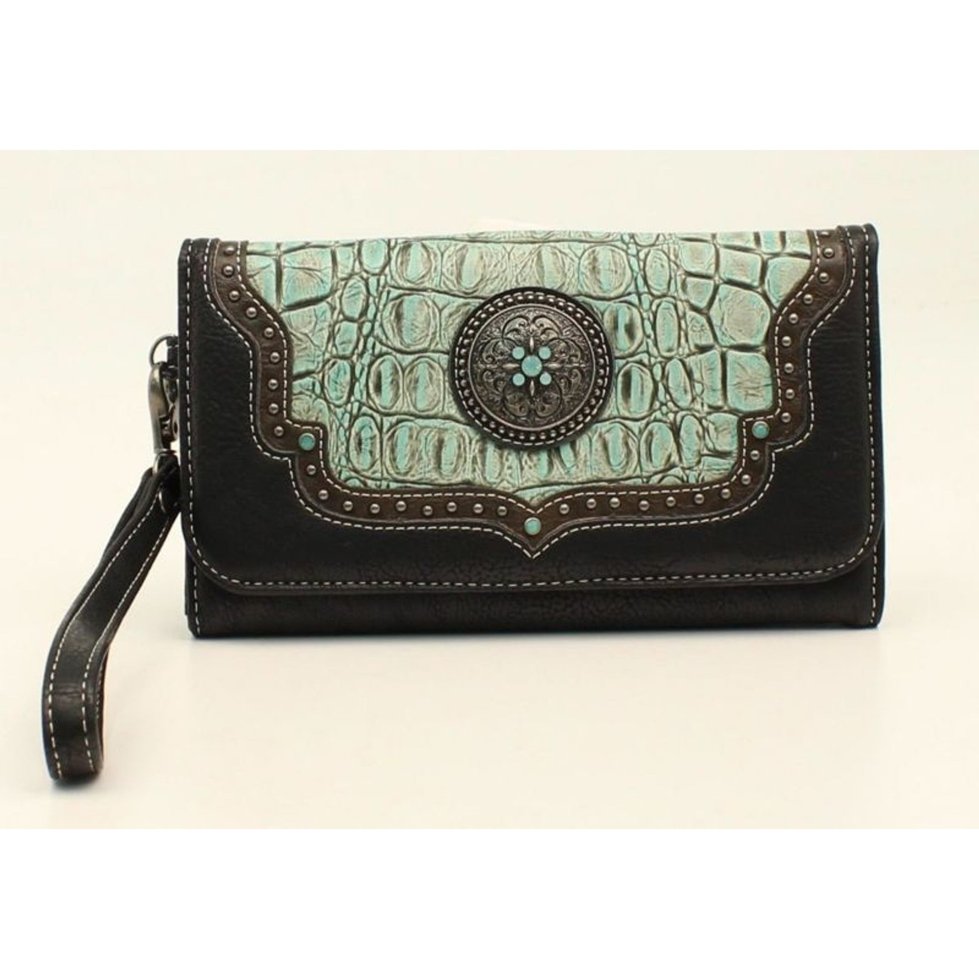Nocona Desiree Croc/Concho Clutch Turquoise Black